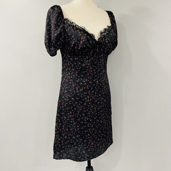 Y2K Koco & K London Sz 8 Black Poppy Gypsy Milkmaid Wench Mini Whimsigoth Dress - Picture 3 of 16